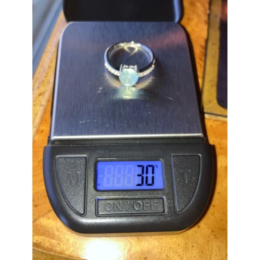 Genuine Aquamarine Sterling Silver Heart Ring Size 8.75
